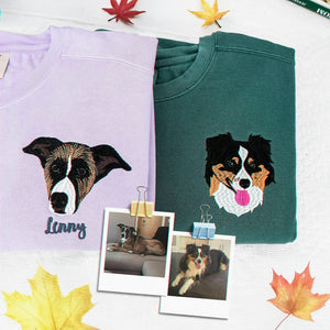 Custom Dog Portrait Sweatshirt for Birthday Grandpa - Embroidered Pet Photo Crewneck & Name - Gift for Him