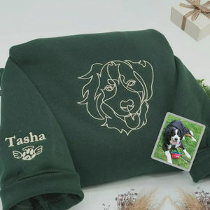 Custom New Dog Outline Sweatshirt for Grandpa - Embroidered Pet Photo Outline Crewneck & Name - First Time Dog Grandpa Gift for Him