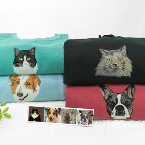 Custom Portrait Comfort Color® T-shirt for Pet Lover - Embroidered Pet Photo Full Color Tee & Name - Pet Owner Gift