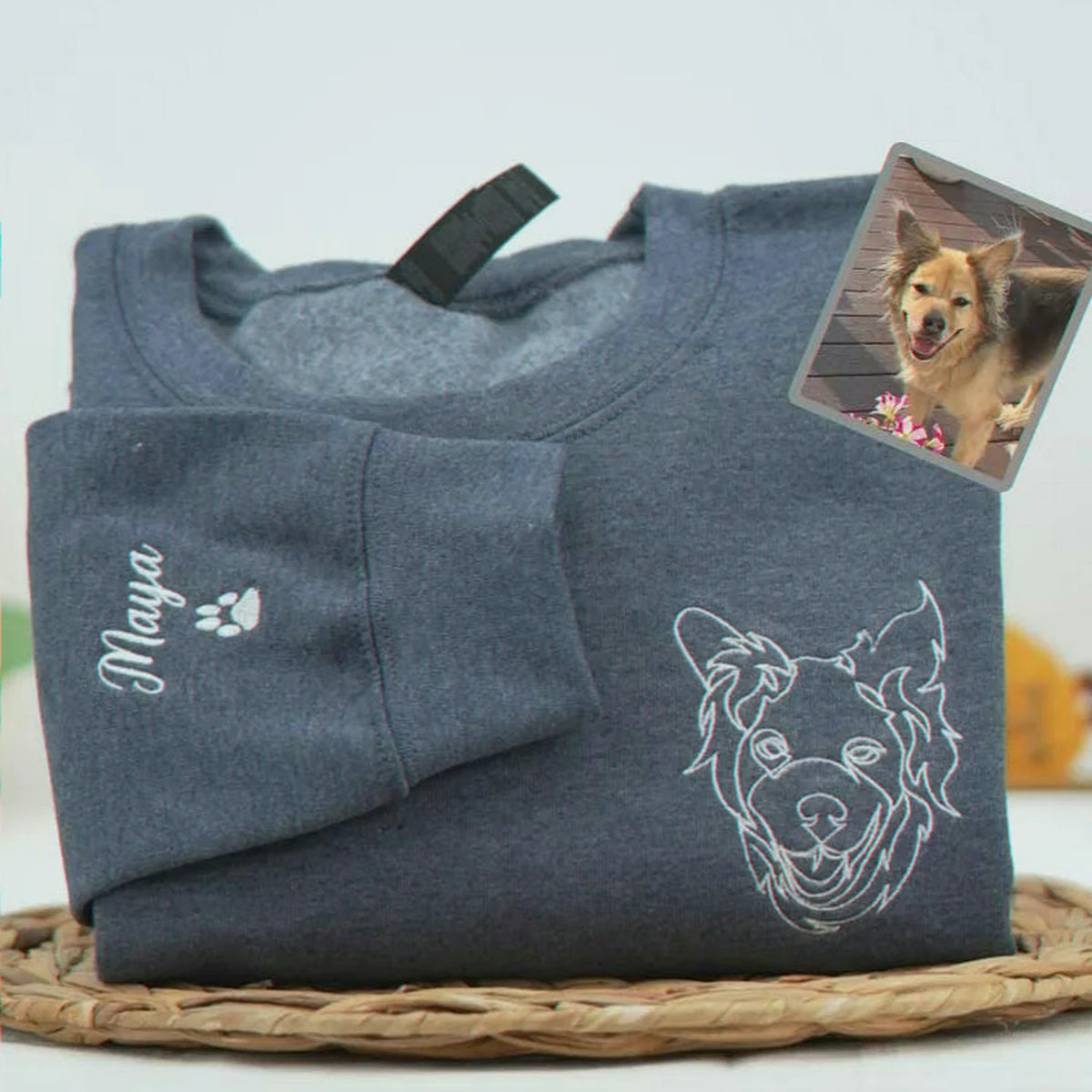 Custom New Dog Outline Sweatshirt for Grandpa - Embroidered Pet Photo Outline Crewneck & Name - First Time Dog Grandpa Gift for Him