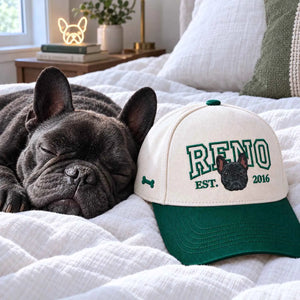 Custom Dog Portrait Varsity Snapback Hat, Embroidered Dog Photo with Est Year Cap, Christmas Gift for Dog Mom