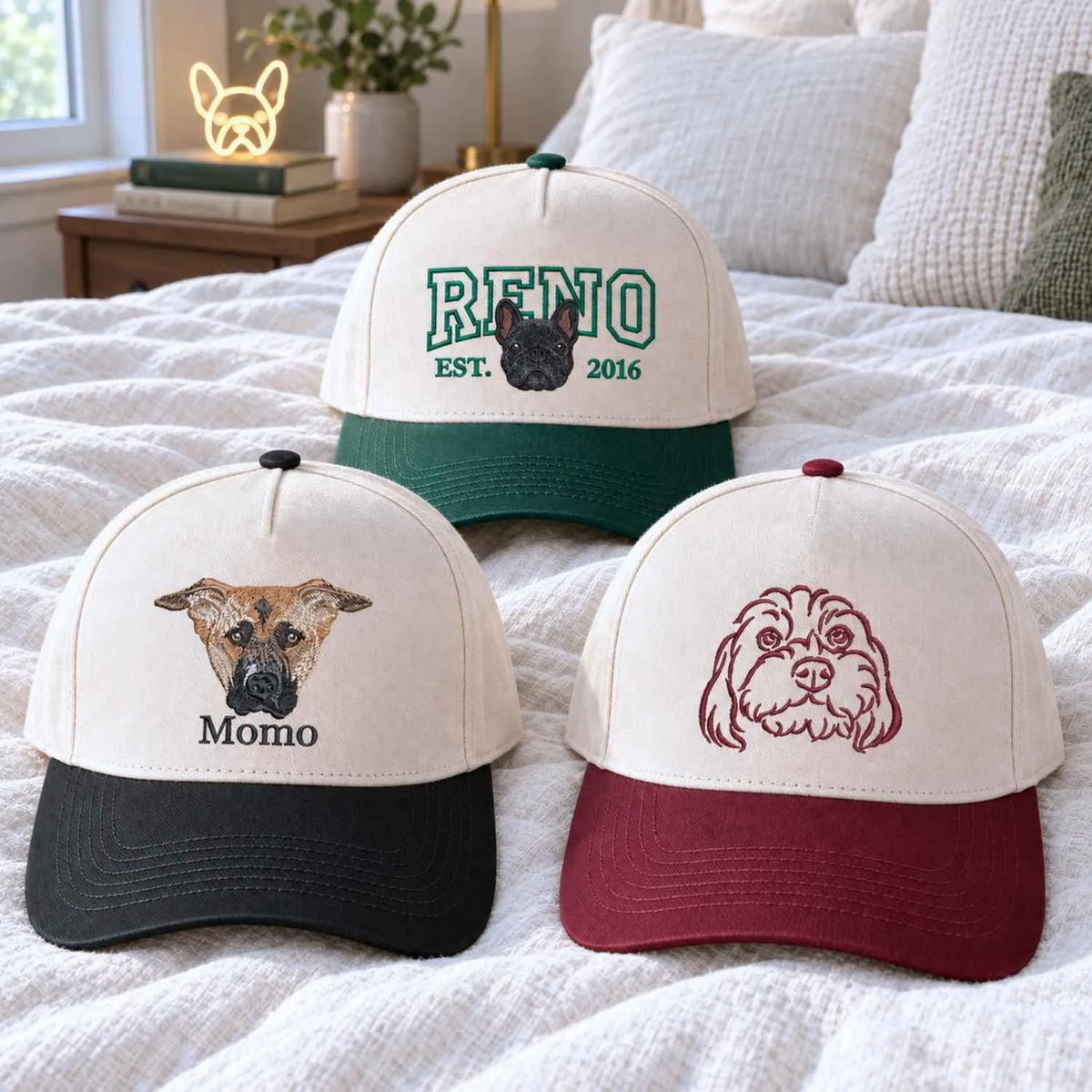 Custom Dog Portrait Varsity Snapback Hat, Embroidered Dog Photo with Est Year Cap, Christmas Gift for Dog Mom