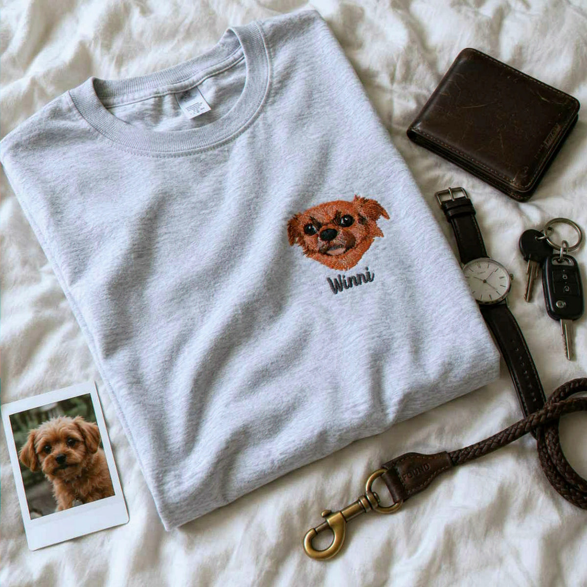 Custom Dog Portrait T-shirt for Birthday Husband - Embroidered Pet Photo Tee & Name - Gift for Him