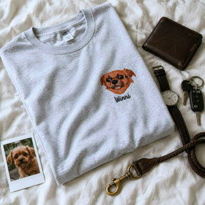 Custom Dog Portrait T-shirt for Birthday Husband - Embroidered Pet Photo Tee & Name - Gift for Him