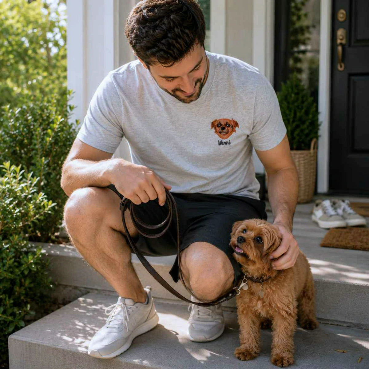 Custom Dog Portrait T-shirt for Birthday Husband - Embroidered Pet Photo Tee & Name - Gift for Him