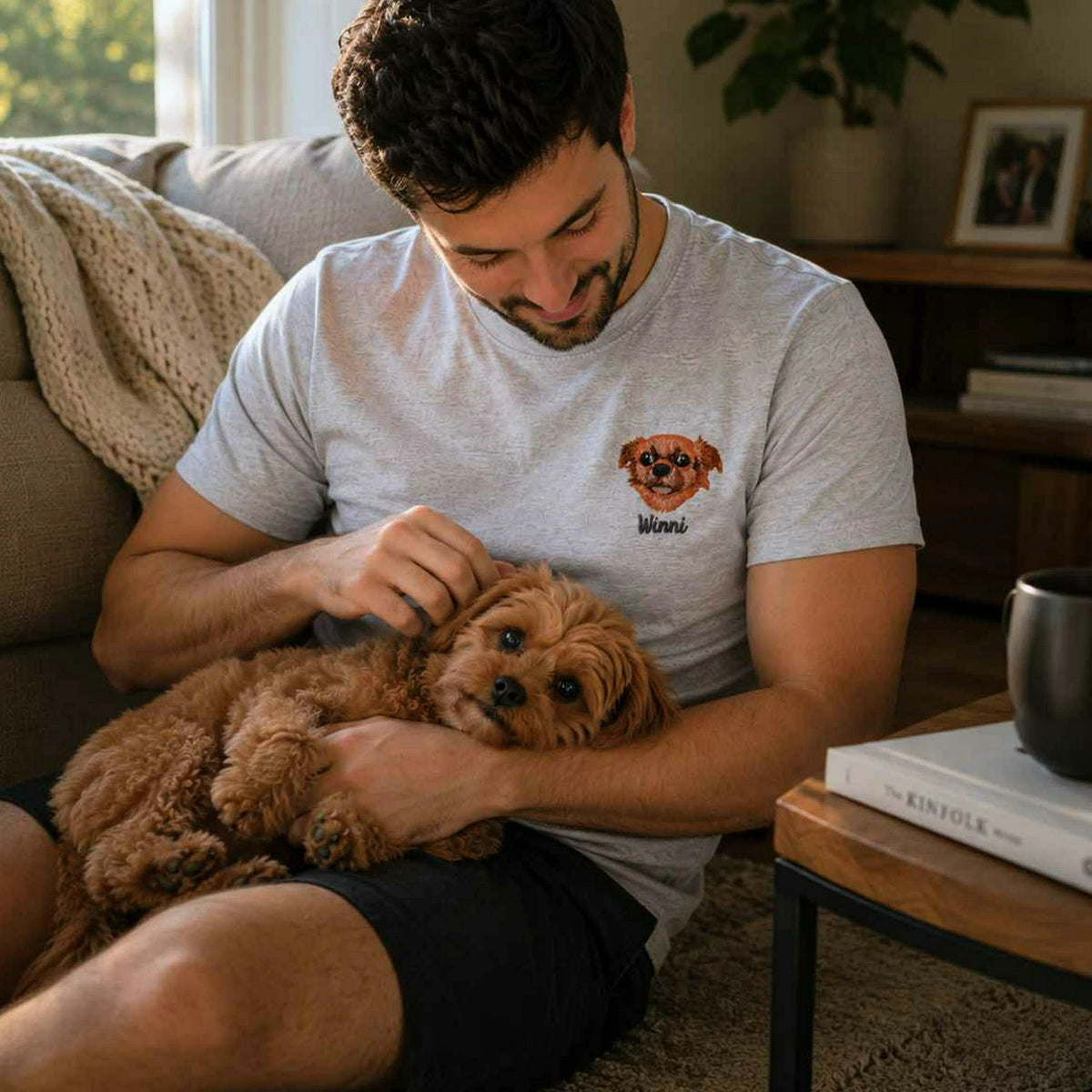Custom Dog Portrait T-shirt for Birthday Husband - Embroidered Pet Photo Tee & Name - Gift for Him