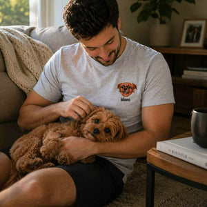 Custom Dog Portrait T-shirt for Birthday Husband - Embroidered Pet Photo Tee & Name - Gift for Him