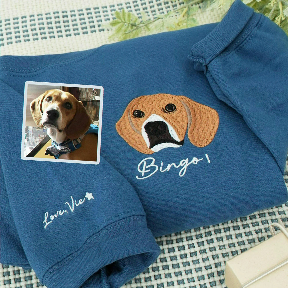 Custom Dog Portrait Sweatshirt for Birthday Husband - Embroidered Pet Photo Crewneck & Name - Gift for Him
