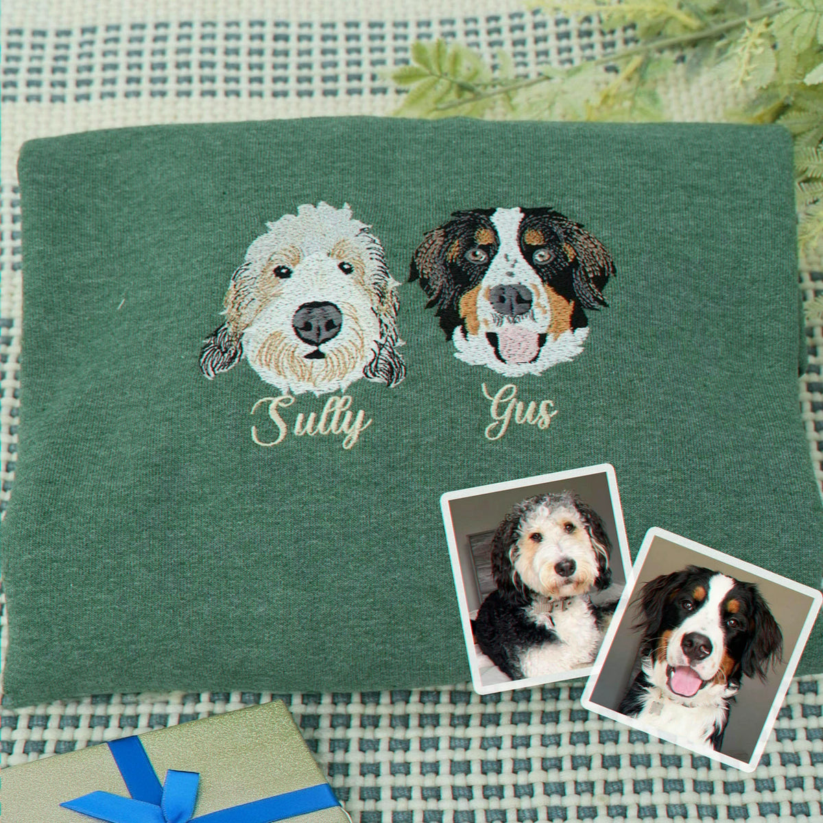 Custom Dog Portrait Sweatshirt for Birthday Husband - Embroidered Pet Photo Crewneck & Name - Gift for Him
