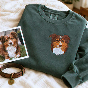 Custom Dog Memorial Sweatshirt for Husband - Embroidered Pet Photo Portrait Crewneck & Name - Dog Loss Sympathy Gift for Him