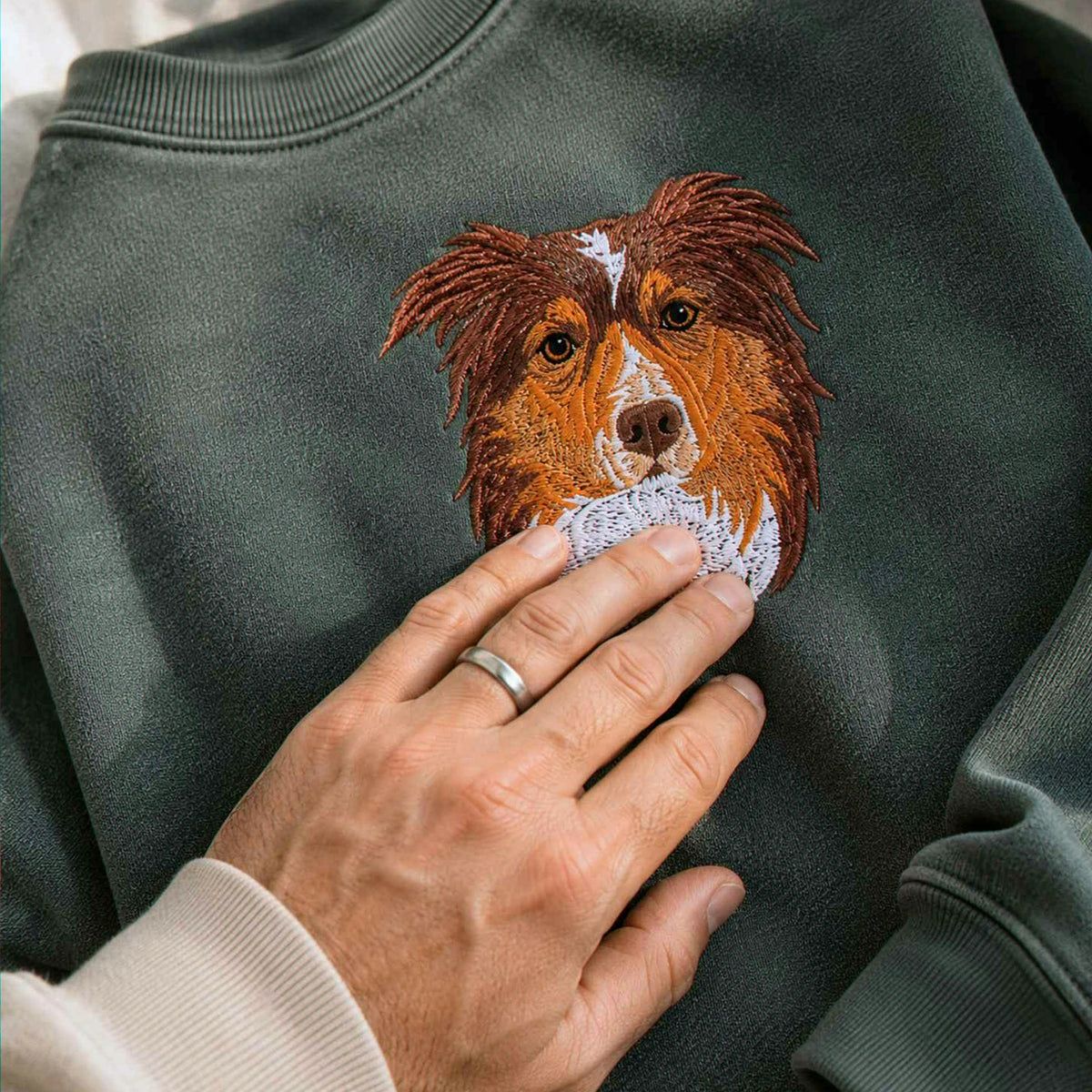 Custom Dog Memorial Sweatshirt for Husband - Embroidered Pet Photo Portrait Crewneck & Name - Dog Loss Sympathy Gift for Him