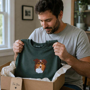 Custom Dog Memorial Sweatshirt for Husband - Embroidered Pet Photo Portrait Crewneck & Name - Dog Loss Sympathy Gift for Him
