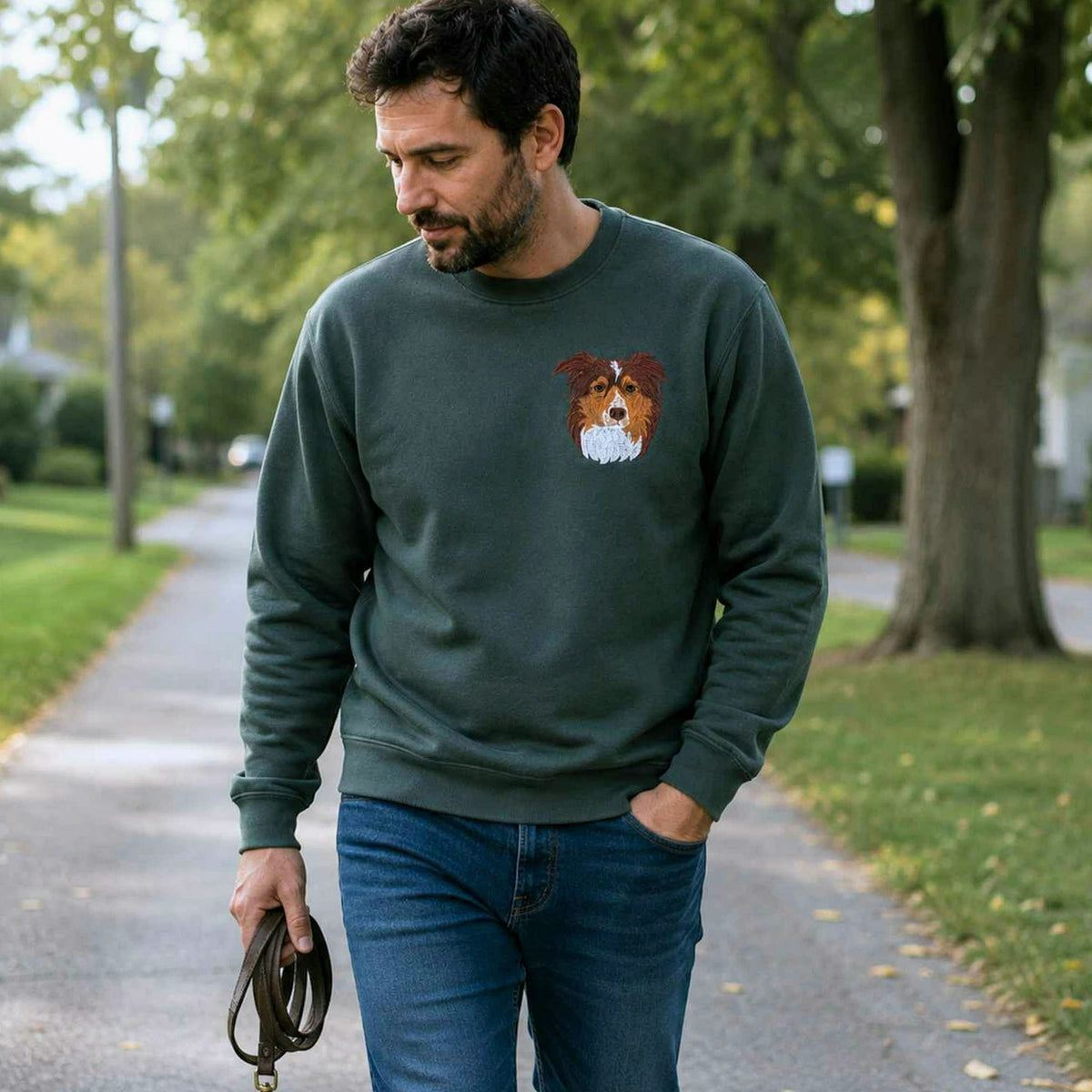 Custom Dog Memorial Sweatshirt for Husband - Embroidered Pet Photo Portrait Crewneck & Name - Dog Loss Sympathy Gift for Him