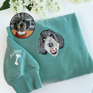 Custom Dog Memorial Sweatshirt for Husband - Embroidered Pet Photo Portrait Crewneck & Name - Dog Loss Sympathy Gift for Him