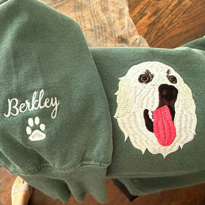 Custom Dog Memorial Sweatshirt for Husband - Embroidered Pet Photo Portrait Crewneck & Name - Dog Loss Sympathy Gift for Him