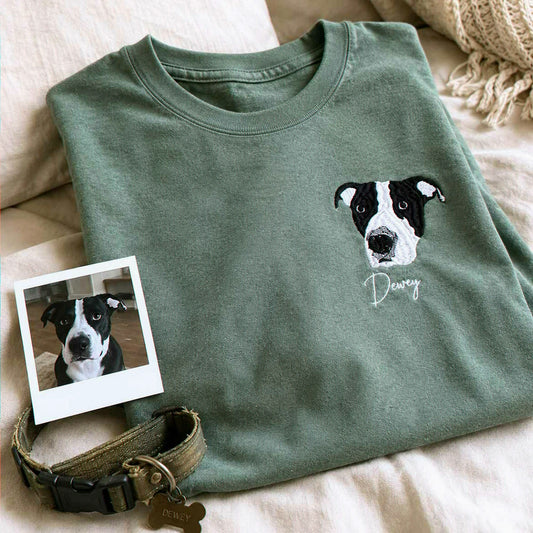 Custom Dog Memorial T-Shirt for Husband - Embroidered Pet Photo Portrait Tee & Name - Dog Loss Sympathy Gift for Him