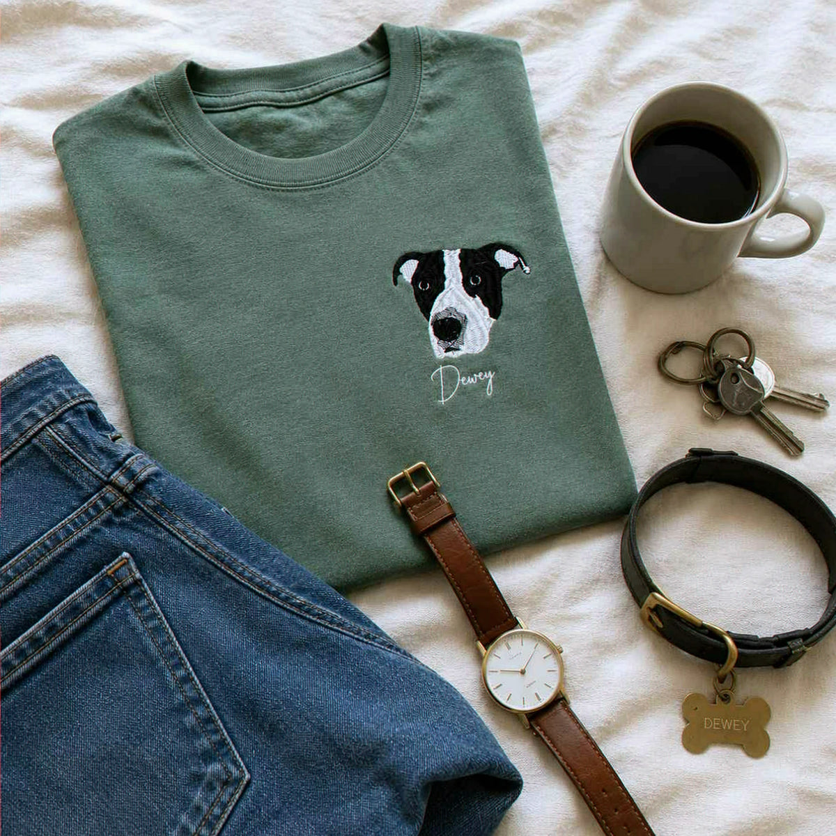Custom Dog Memorial T-Shirt for Husband - Embroidered Pet Photo Portrait Tee & Name - Dog Loss Sympathy Gift for Him