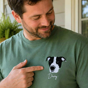 Custom Dog Memorial T-Shirt for Husband - Embroidered Pet Photo Portrait Tee & Name - Dog Loss Sympathy Gift for Him