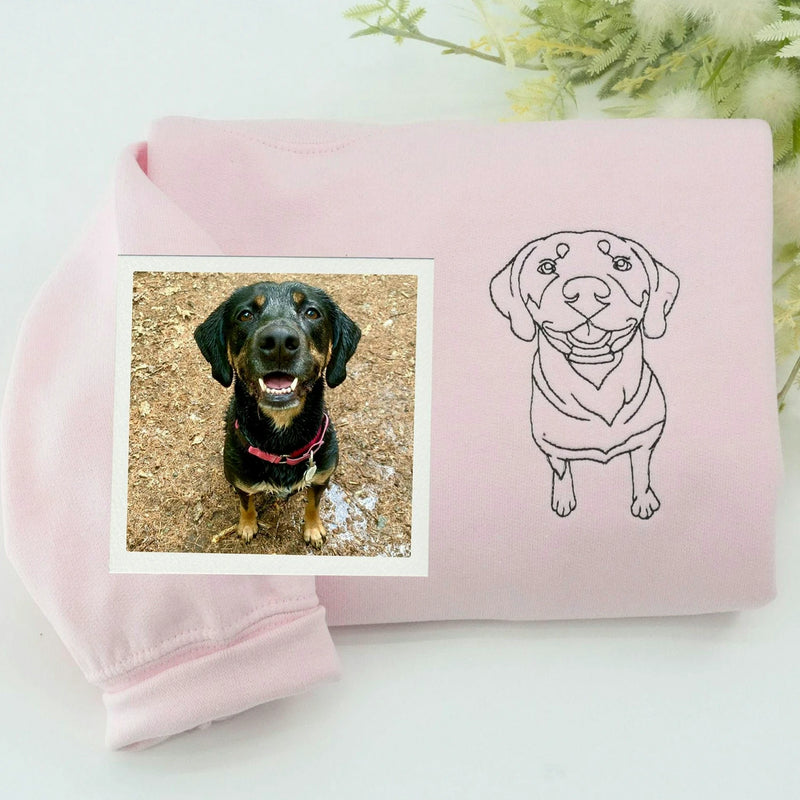Custom Dog Memorial Sweatshirt for Husband - Embroidered Pet Photo Outline Crewneck & Name - Dog Loss Sympathy Gift for Him