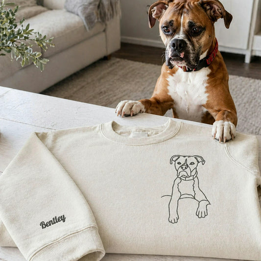 Sand Custom Dog Portrait from Photo Emrbroidred Sweatshirt, Gift for Husband