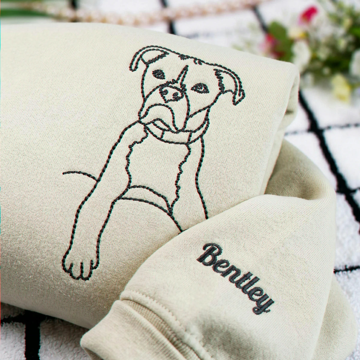 Custom New Dog Outline Sweatshirt for Husband - Embroidered Pet Photo Crewneck & Name - First Time Dog Dad Gift for Him