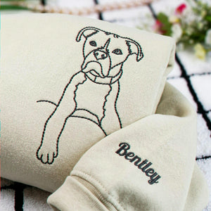 Custom New Dog Outline Sweatshirt for Husband - Embroidered Pet Photo Crewneck & Name - First Time Dog Dad Gift for Him