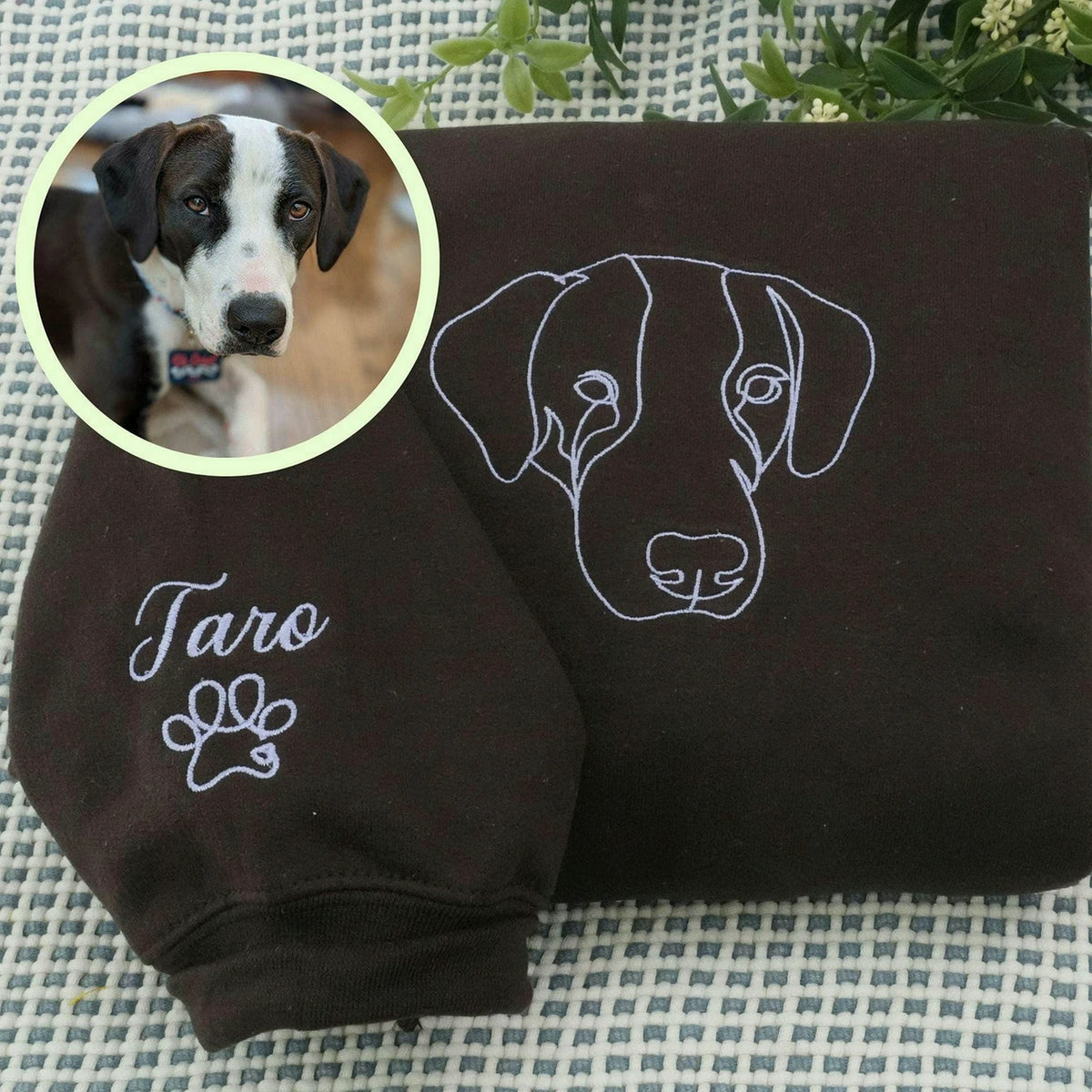 Custom Dog Memorial Sweatshirt for Husband - Embroidered Pet Photo Outline Crewneck & Name - Dog Loss Sympathy Gift for Him