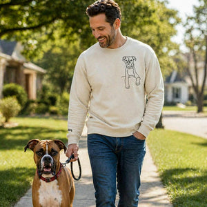 Custom New Dog Outline Sweatshirt for Husband - Embroidered Pet Photo Crewneck & Name - First Time Dog Dad Gift for Him