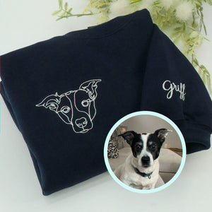 Custom Dog Memorial Sweatshirt for Husband - Embroidered Pet Photo Outline Crewneck & Name - Dog Loss Sympathy Gift for Him