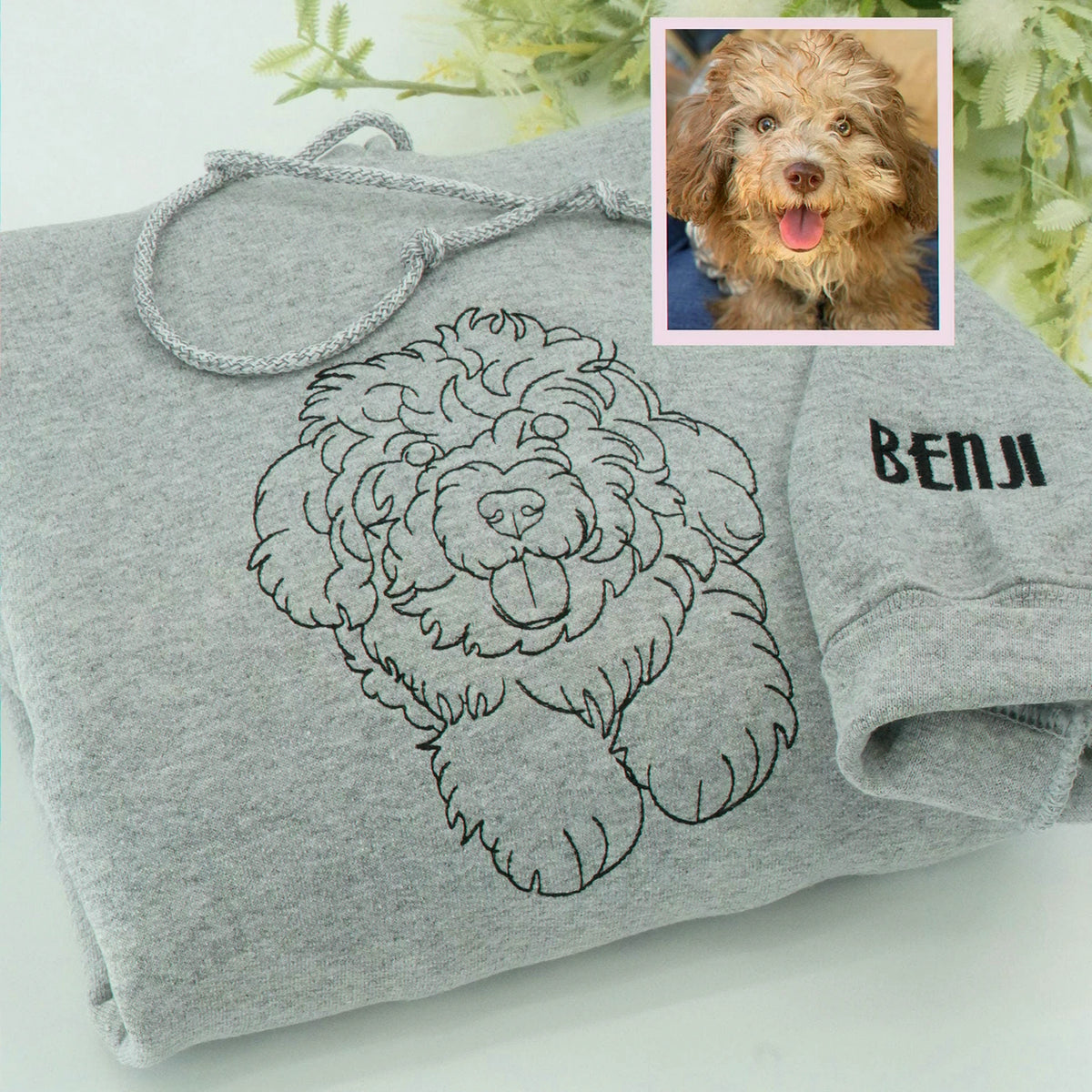 Sport Gray Custom Embroidered Dog Portrait from Photo Sweatshirt, Gift for Husband
