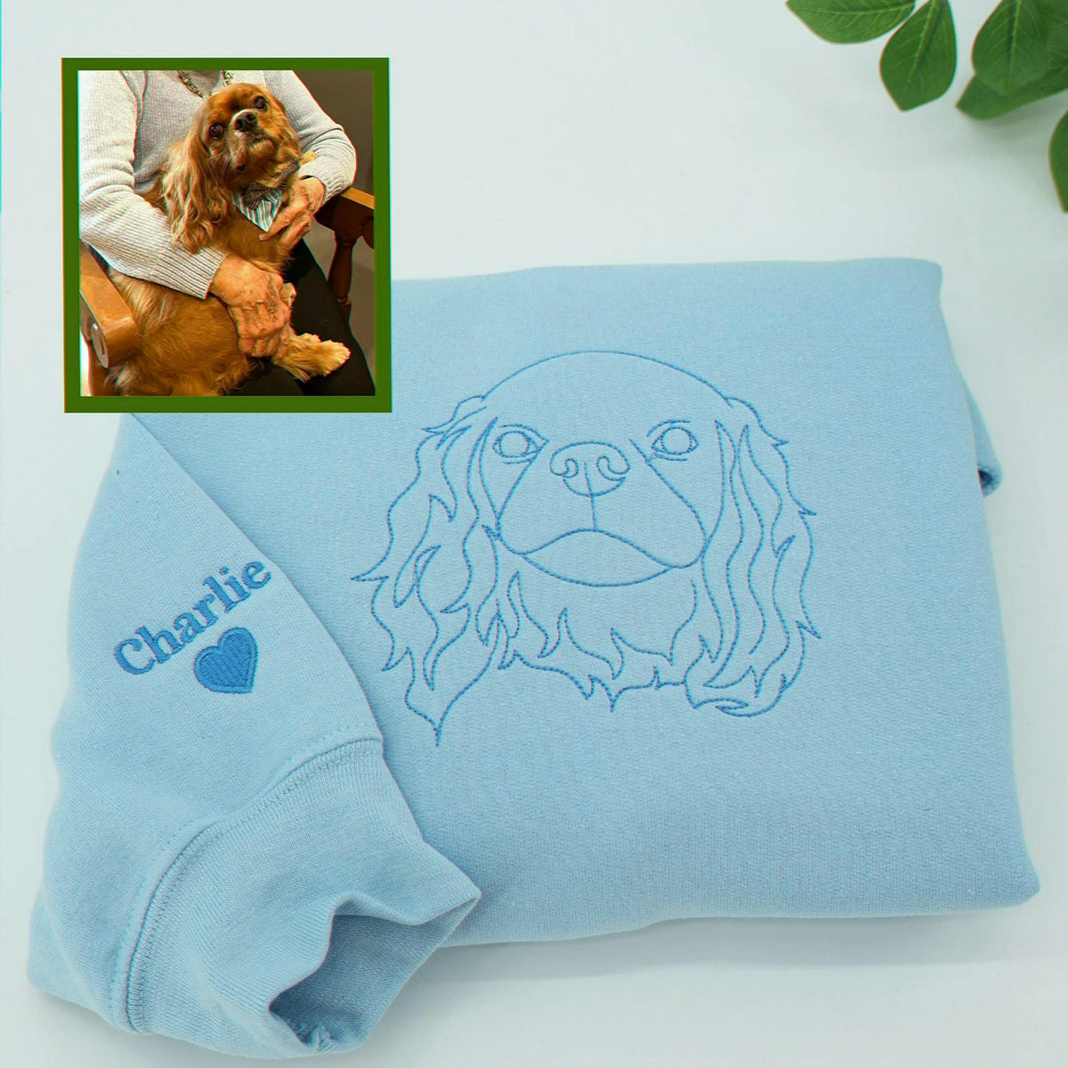Custom Dog Memorial Sweatshirt for Husband - Embroidered Pet Photo Outline Crewneck & Name - Dog Loss Sympathy Gift for Him