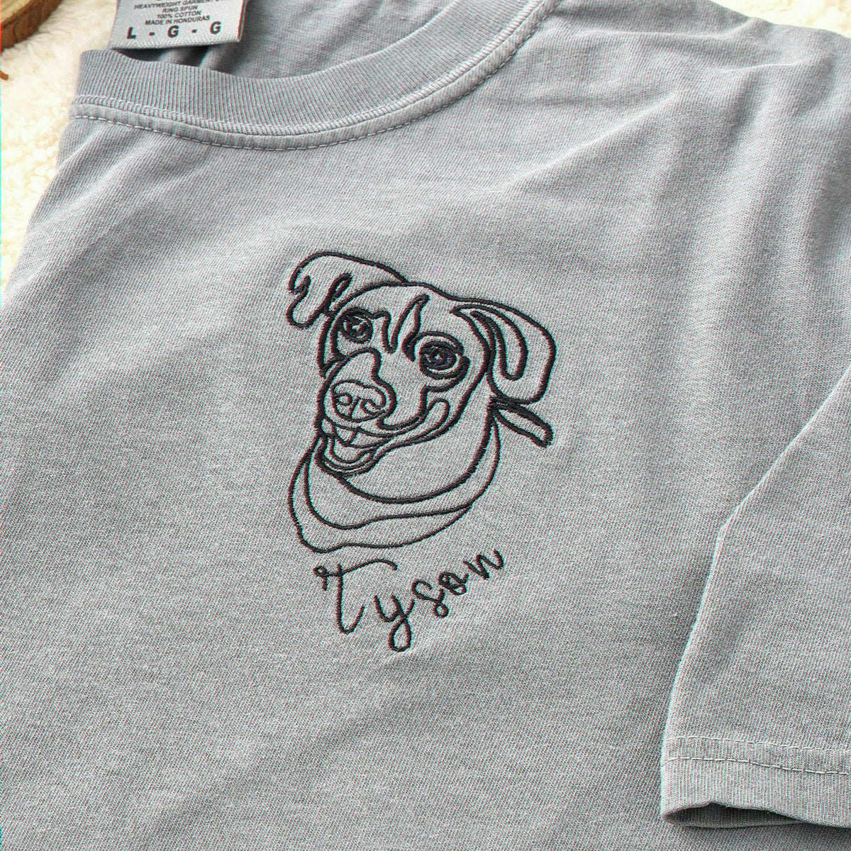 Custom Dog Line Art Shirt for Remembrance Gift - Embroidered Photo Portrait Tee
