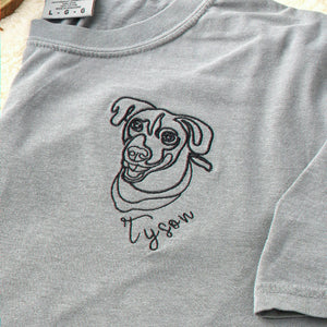 Custom Dog Line Art Shirt for Remembrance Gift - Embroidered Photo Portrait Tee
