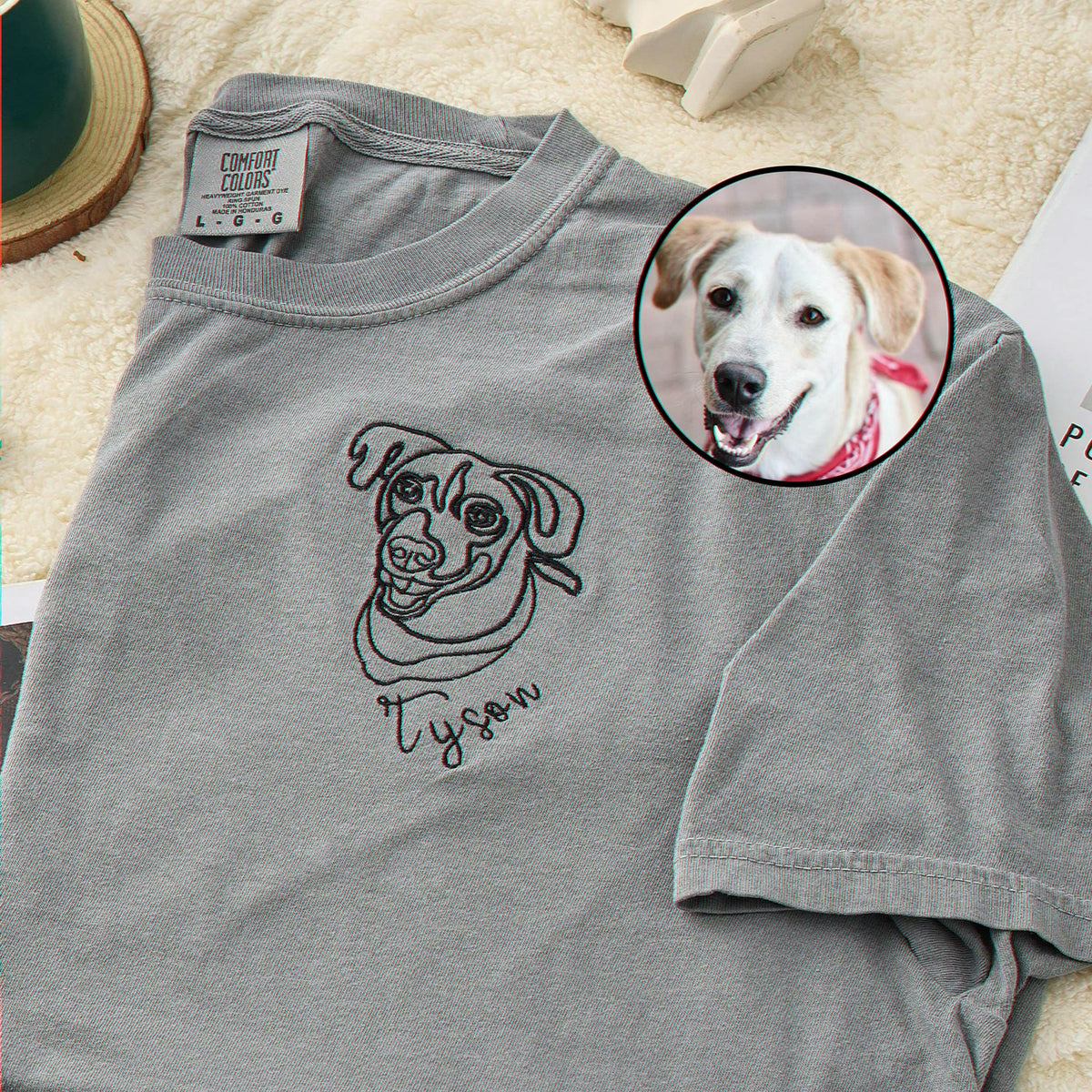 Grey Dog Portrairt from Photo Embroidered, Gift for Dog Mom Dog Dad