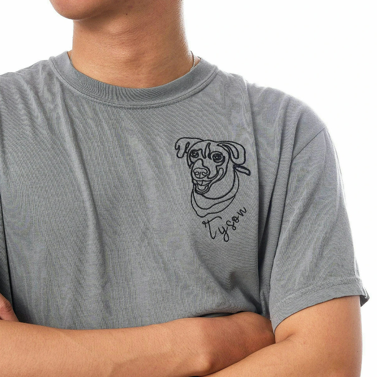 Custom Dog Line Art Shirt for Remembrance Gift - Embroidered Photo Portrait Tee