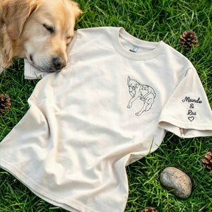 Custom Dog Line Art Photo Shirt, Embroidered Dog Mom Tee, Crazy Dog Lady Gift