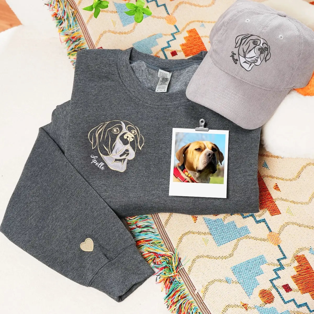 Embroidered dog lover sweatshirt and matching hat gift set for pet owners