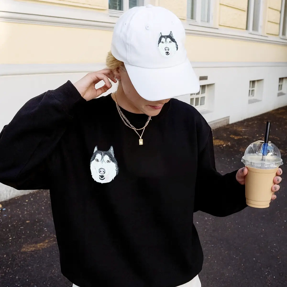 Embroidered dog lover sweatshirt and matching hat gift set for pet owners