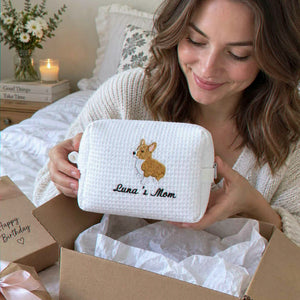Custom Dog Makeup Pouch, Embroidered Makeup Bag With Dog, Pet Portrait from Photo Bag, Girlfriend Birthday Gift