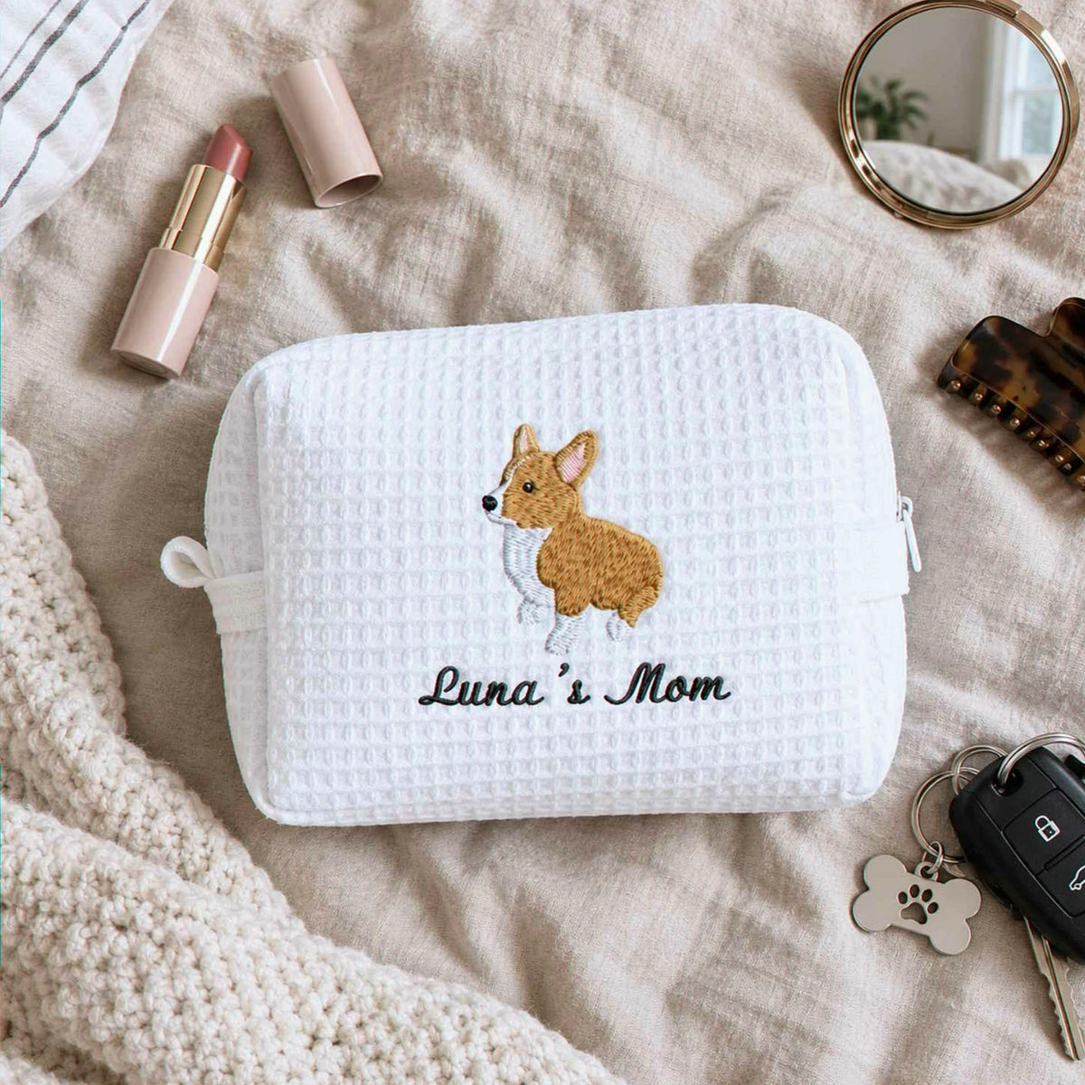 Custom Dog Makeup Pouch, Embroidered Makeup Bag With Dog, Pet Portrait from Photo Bag, Girlfriend Birthday Gift