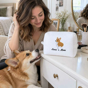 Custom Dog Makeup Pouch, Embroidered Makeup Bag With Dog, Pet Portrait from Photo Bag, Girlfriend Birthday Gift