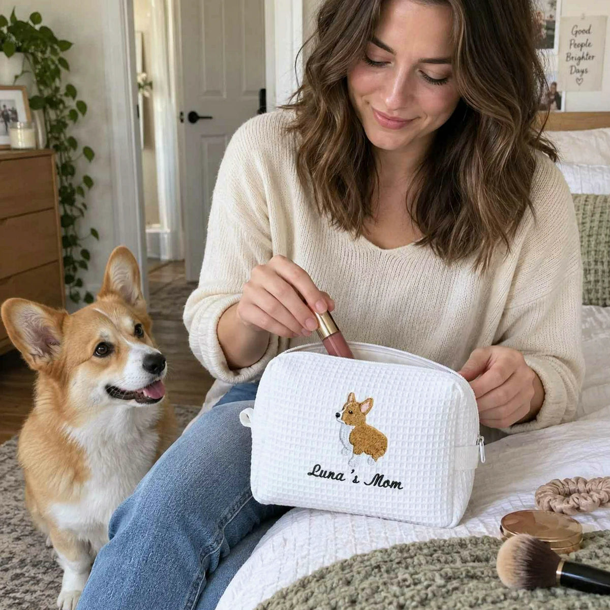 Custom Dog Makeup Pouch, Embroidered Makeup Bag With Dog, Pet Portrait from Photo Bag, Girlfriend Birthday Gift