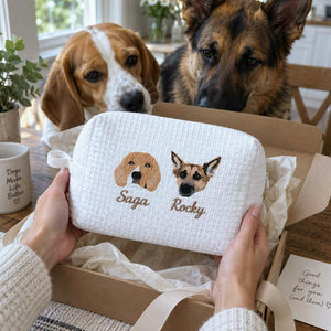 Custom Pet Photo Waffle Cosmetic Bag, Embroidered Dog Portrait Travel Bag for Makeup, Dog Toiletry Bag