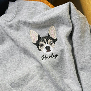 Custom Dog Memorial Sweatshirt for Mom - Embroidered Pet Photo Portrait Crewneck & Name - Dog Loss Sympathy Gift for Her