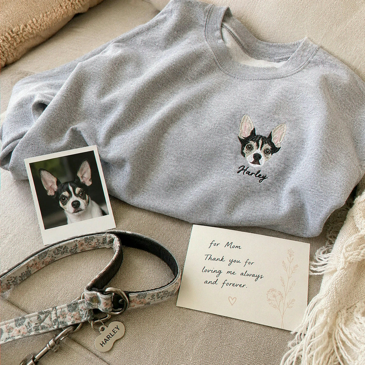 Custom Dog Memorial Sweatshirt for Mom - Embroidered Pet Photo Portrait Crewneck & Name - Dog Loss Sympathy Gift for Her