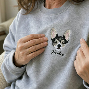 Custom Dog Memorial Sweatshirt for Mom - Embroidered Pet Photo Portrait Crewneck & Name - Dog Loss Sympathy Gift for Her