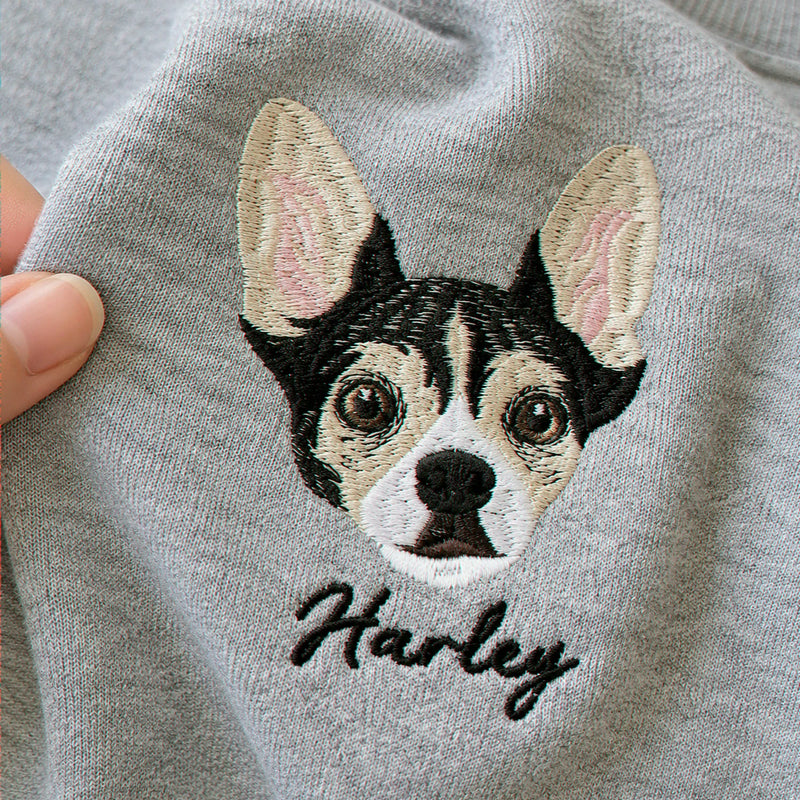 Custom Dog Memorial Sweatshirt for Mom - Embroidered Pet Photo Portrait Crewneck & Name - Dog Loss Sympathy Gift for Her