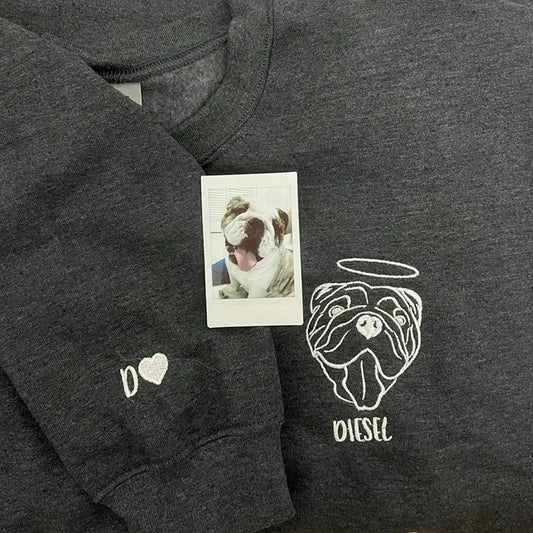 Custom Black Dog Portrait Embroidered Sweatshirt, Gift for Grandpa