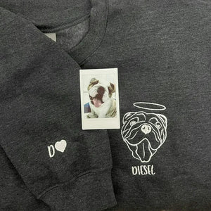Custom Black Dog Portrait Embroidered Sweatshirt, Gift for Grandpa