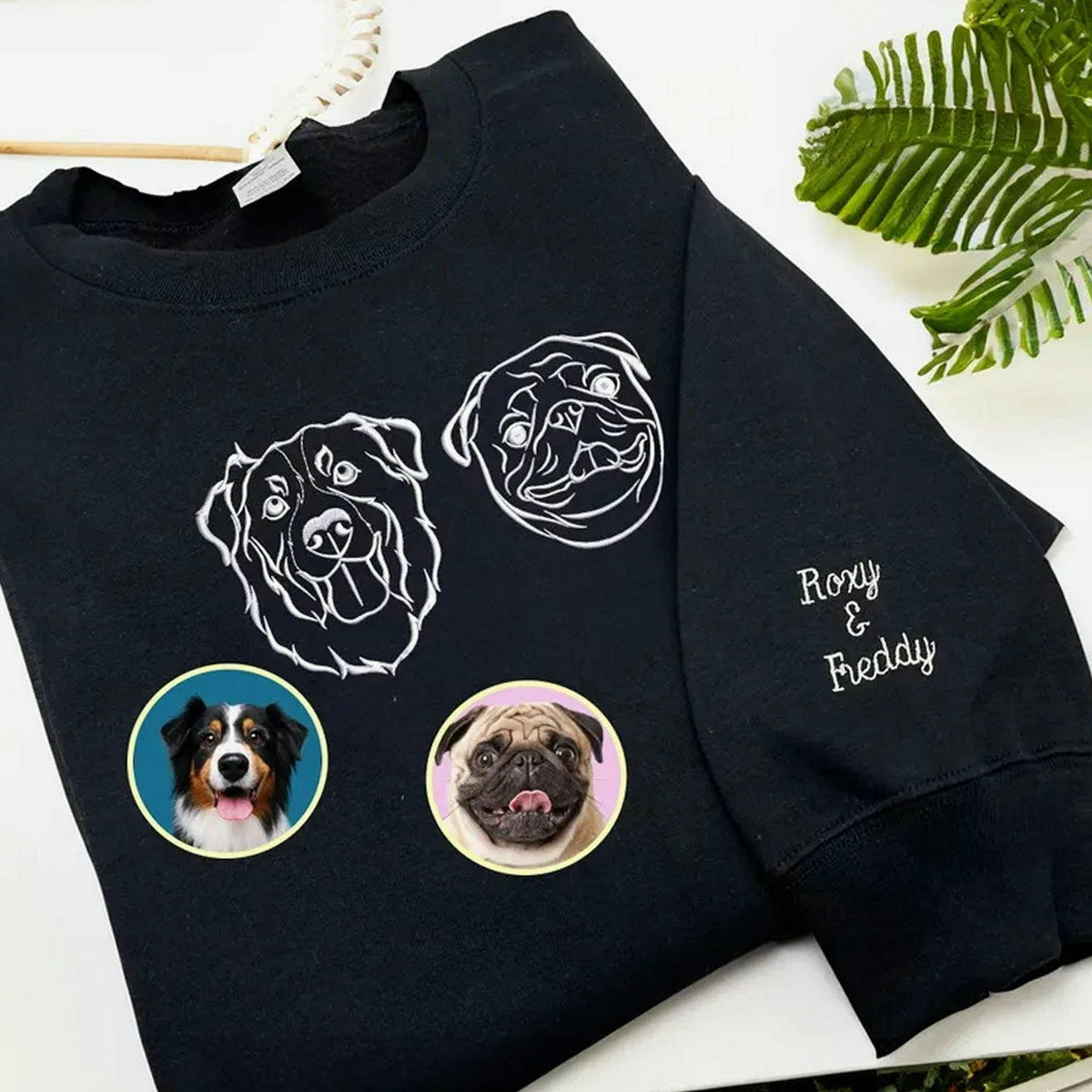 Custom Dog Memorial Sweatshirt for Grandpa - Embroidered Pet Photo Outline Crewneck & Name - Dog Loss Sympathy Gift for Him